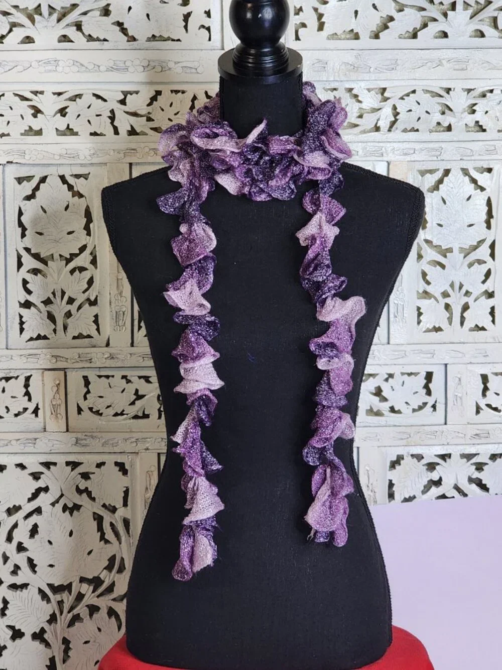 Handmade Crochet Purple and Lilac with Metallic Silver Threads Throughout Scarf